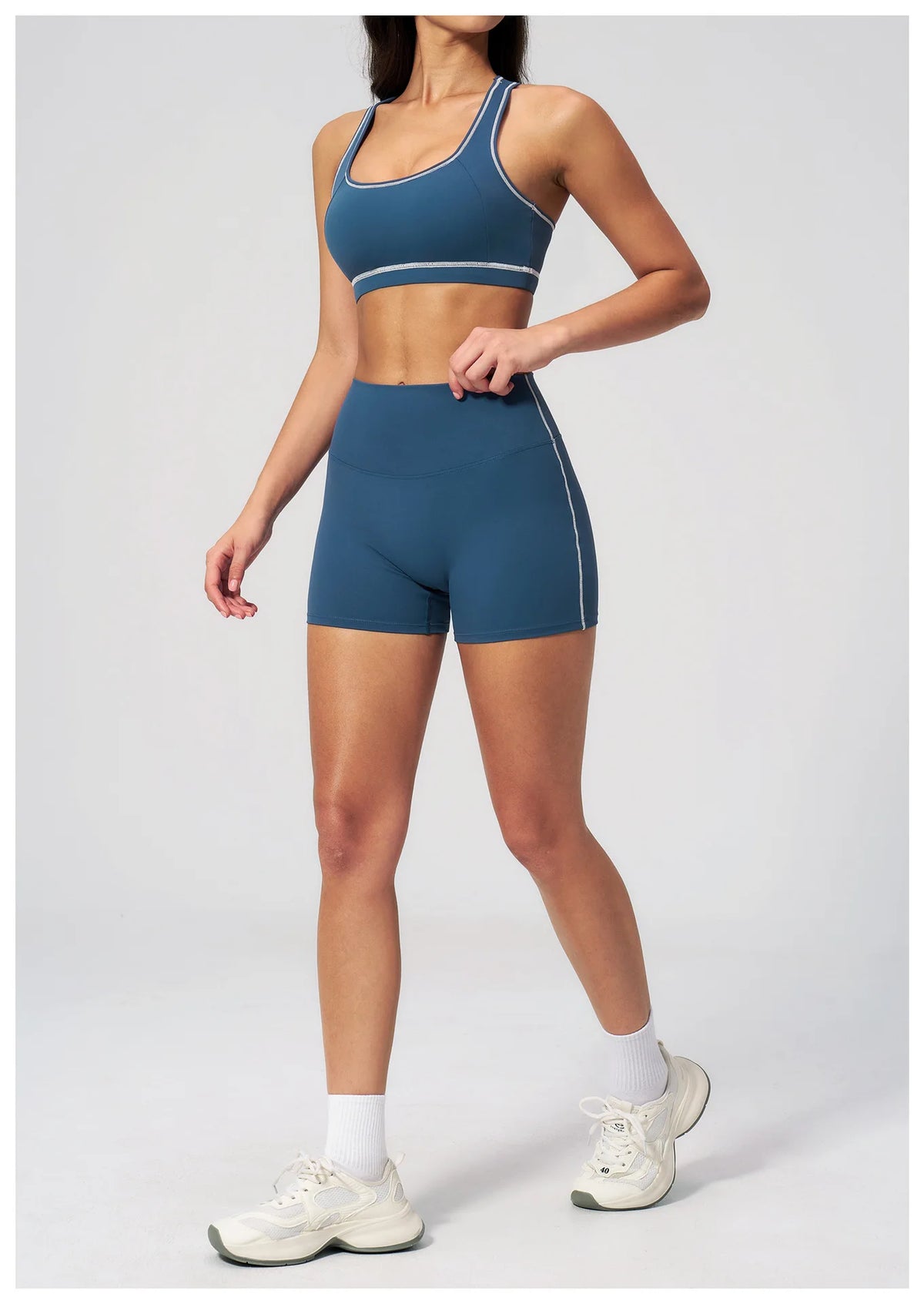 Summer New Color Contrast Yoga Set Women Tight I-shaped Back Sports Bra Versatile Fitness Suit High Waist Shorts Workout Clothes