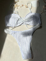 Wrinkled Crinkled Tie Knotted Bikini Women Swimwear Female Swimsuit Two-pieces Bikini Set Brazilian Bathing Suit Swim Beach Wear