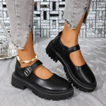 Women Buckle Strap Mary Janes Faux Patent Leather Lug‑Sole Round‑Toe Sweet Preppy JK Platform Casual Daily Shoes