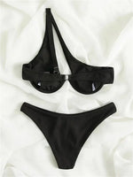 Sexy One Shoulder Bikini Set 2025 Women Red Black Push Up Underwire Micro Swimsuit Brazilian Cut Out Bathing Suit Thong Swimwear