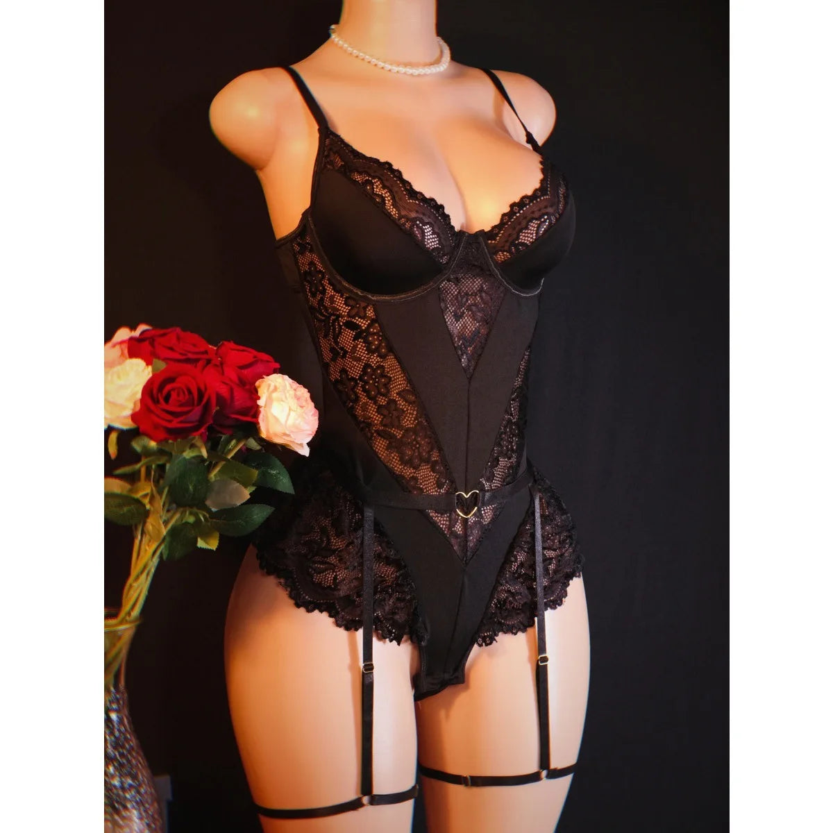 New Lace Sexy Slim Waist Sexy For Women Mesh Patchwork Deep V Bodysuits Backless Deep V Suspenders Sleeveless Bodysuits TI6K