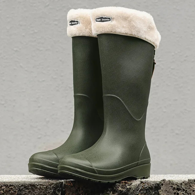 Women's Rain Boots Anti Slip Thick Soles Outdoor Long Tube Rain Boots Waterproof Fashion Wear-resistant Kitchen Women's Boots