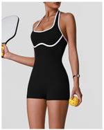 Color Blocking Yoga Jumpsuit Women Sleeveless Hollow Out Backless Slim Sports One Piece Short Suit Gym Running Fitness Rompers