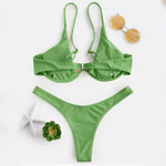 Sexy Underwire Bikini 2024 Mujer Women Solid Red Push Up Bra Thong Swimsuit Halter V Neck Bathing Suit Mini Micro Thong Swimwear
