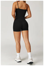 Yoga Shorts Set Women Sports Tank Top with Tight Fitting High Waist Pants Fitness Suit Summer Running Exercise Workout Clothes