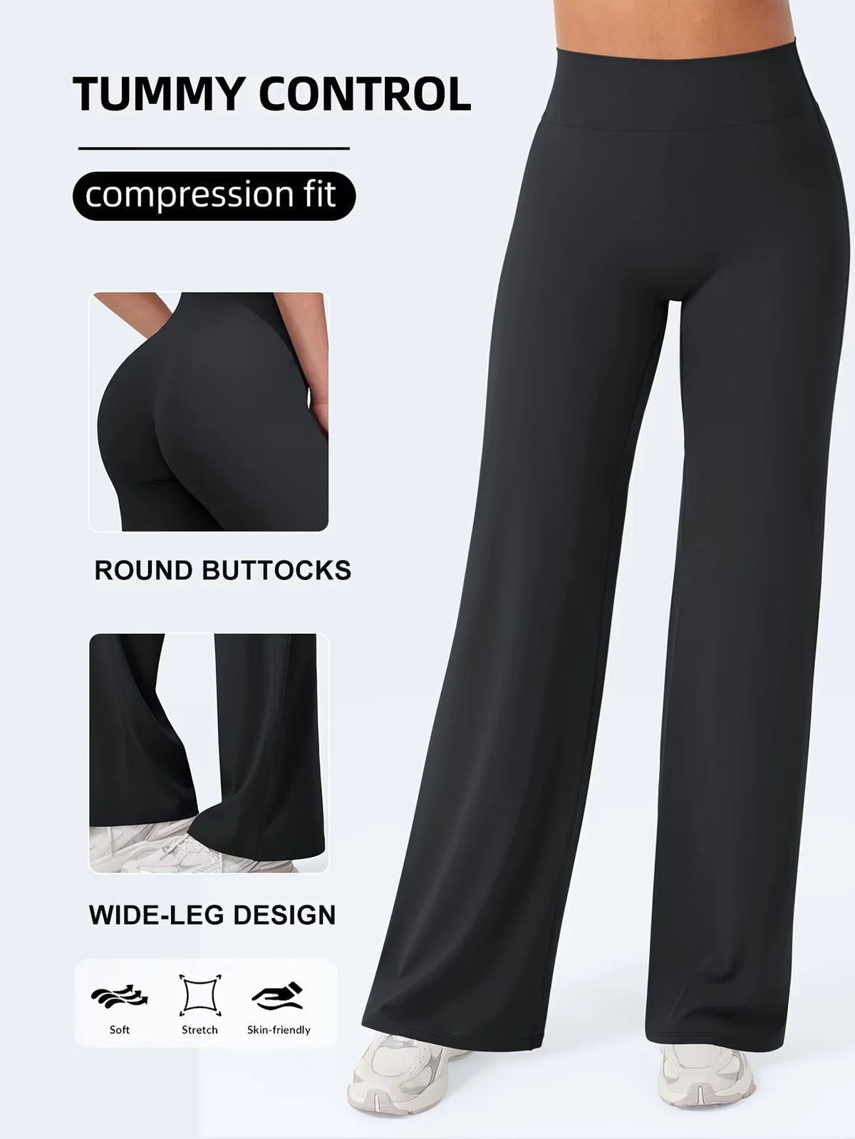 Womens Summer Casual Straight Leg Sports Pants High Waist Stretch Wide Leg Pants Tummy Control Workout Yoga Pants Outdoor Fitnes