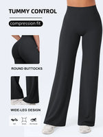 Womens Summer Casual Straight Leg Sports Pants High Waist Stretch Wide Leg Pants Tummy Control Workout Yoga Pants Outdoor Fitnes
