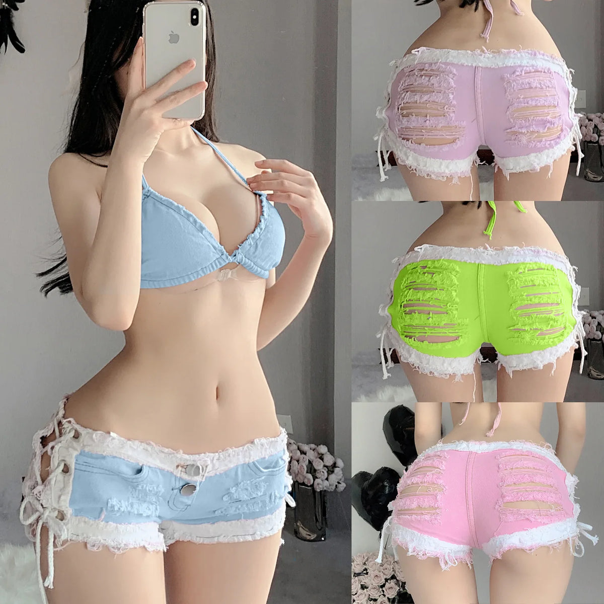 Summer Sexy Women Shorts Hot Denim Pants Female Girls Sea Sand Beach Bar Night Club Holes Casual Charming Elegant Beautiful B01P