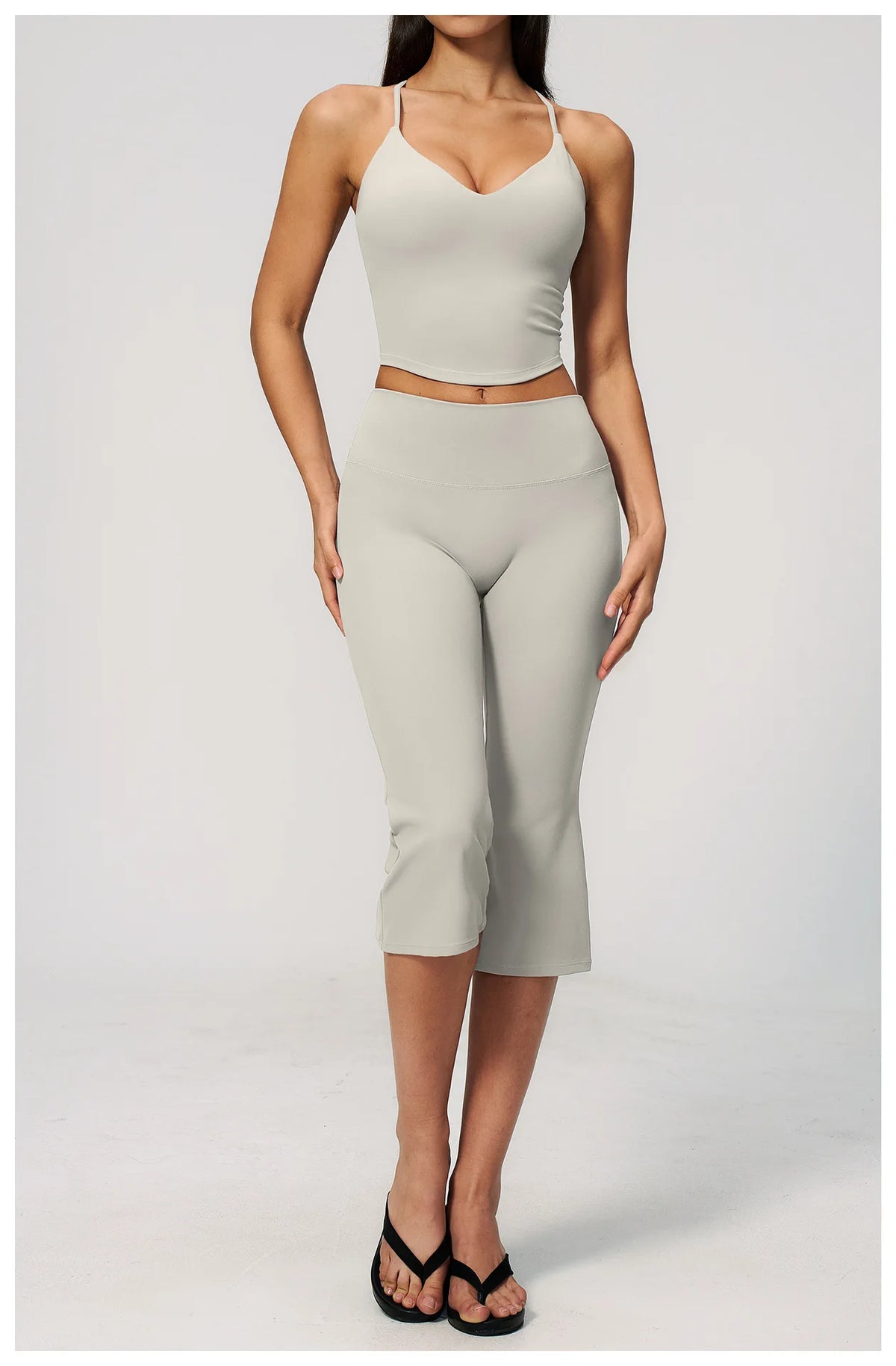 Summer New Yoga Clothing Women Solid V Neck Slim Sports Tank Top Athletic Wear High Waist Butt Lift Mid Pants Gym Fitness Suits