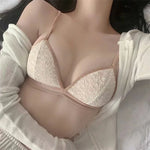 Lace Women's Bra Sexy Lingerie Without Steel Ring French Underwear Triangular Cup Push Up Bra Comfort V Neck Bralette