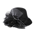 Women's Organza Flower Sun Hat Wide Brim Bucket Cap Wedding Church Dress Hat Fascinator Bridal Tea Party Hat
