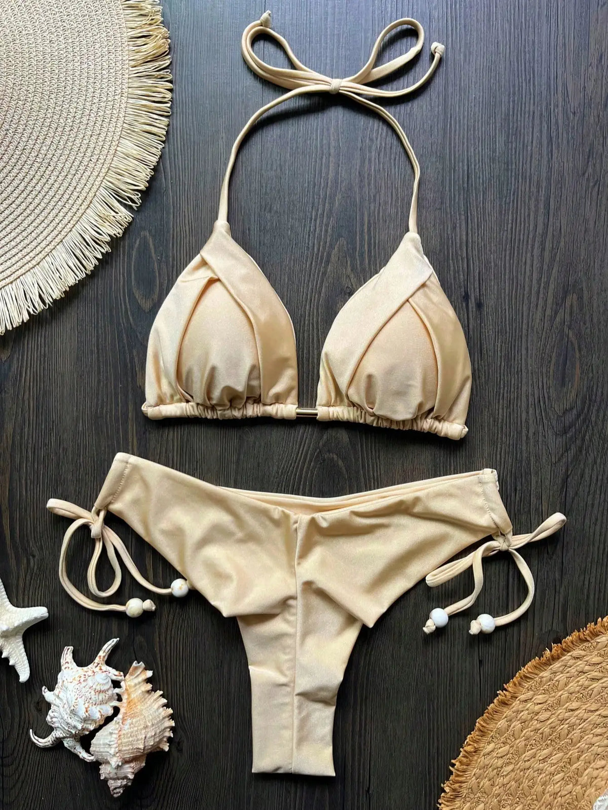 New Solid Color Bikini Set 2026 Women's Swimsuit Hanging Neck Rope Split Swimsuit 2-piece Set Summer Beachwear