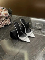Women Crocodile Texture Pointed Toe Mule Heels Slip On Stiletto High Heel Slippers Elegant Daily Club Party Dress Sandals