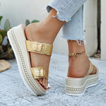 Fashion Buckle Wedge Platform Sandals Women Summer Plus Size 43 Chunky Heel Sandals Woman Heighten Thick Sole Gold Sandles Mujer