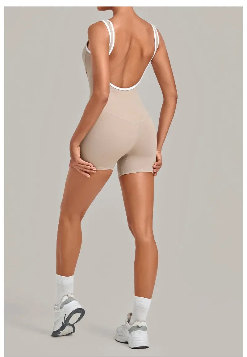 Women's Seamless Yoga Jumpsuits Sports Fitness Gym Sleeveless Backless Hip-lifting Shorts One-piece Training Workout Jumpsuit