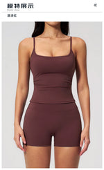 2 Piece Shaved Yoga Sets Women Hip Lifting Shorts Fitness Suit Outdoor Leisure Running Slimming Sports Vest Workout Tracksuit