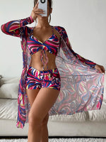 3 Pieces Sexy Print Bikini 2026 Women High Waist Swimsuit & Kimono Swimwear Female Lady Bathing Suit Swimming Summer Beachwear