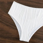 Sexy White High Waisted Bikini Set Women Ribbed Swimwear Push Up Swimsuit Halter Backless Crop Top Back Hollow Out Bathing Suit