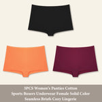 3PCS Women's Panties Cotton Seamless Sports Boxers Underwear Female Solid Color Briefs Cozy Lingerie Intimate Underpants XS-XL