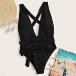 Sexy Red Cross Bandage Backless Swimwear One Piece Swimsuits Woman 2026 Knotted Straps Swimming Bathings Suit V Neck Bodysuits