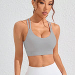 Color-blocked Yoga Top with Cross-straps Yoga Bra Stretchy Comfortable Breathable Sports Vest Wire-free Bra