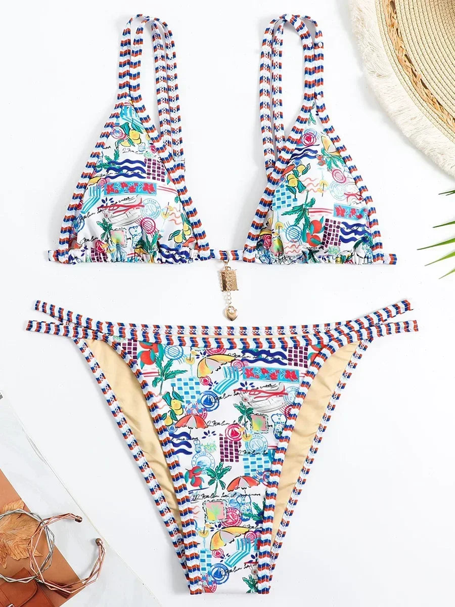 Printed High Cut Bikinis 2025 Brazilian Bikini Women Swimwear Female Swimsuit Two-pieces Bikini Set Bathing Suit Swim Beach Wear