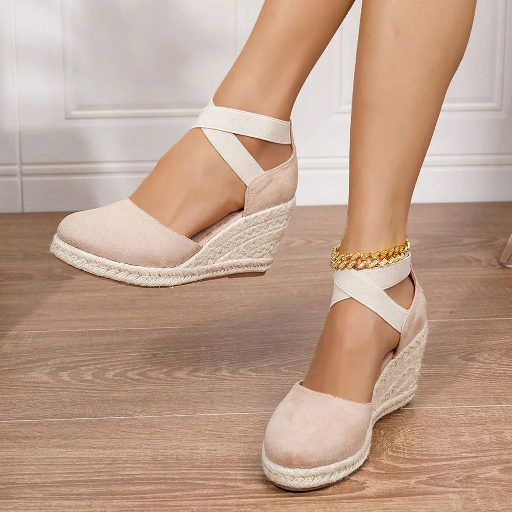 Big Size 43 Comfort Summer Office Lady Platform Shoes Espadrilles Shoes Women Leisure Cross Strap High Heels Wedges Pumps Woman