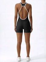 Sleeveless Contrast Trim Backless Yoga Romper Seamless Body Shaping Sport Jumpsuit for Running Training
