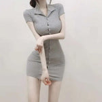 South Korea 2023 New Spring/Summer Dress Small Sexy Slim Fit Temperament Tight Short Sleeve Slim Wrap Hip Short Dress IDEI