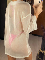 Sexy Long Sleeve See Through TopMesh Sheer Tunic Beach Cover Up Cover-ups Beach Dress Beach Wear Beachwear Female Women V3557