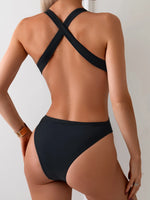 Sexy Black One Piece Swimsuit 2025 Women Hollow Out Backless Cross Slim High Waist Bikini Beach Bathing Suit Holiday Monokini