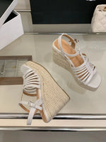 9cm Heeled Wedges Ankle Sandals Black Dress Shoes for Women T-Strap Silver Chunky Heels Summer Platform Bohemia Sandals 2026