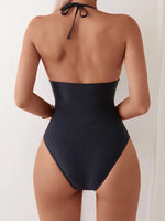 2025 Ruched Halter Swimsuit One Piece Swimwear Women Sexy Bathers Black Mesh Bathing Swimming Swim Suit Female V Neck Beachwear