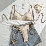 Wrinkled Crinkled Bikini Women Swimwear Female Swimsuit Two-pieces Bikini Set High Leg Cut Padded Bather Bathing Suit Swim V8029