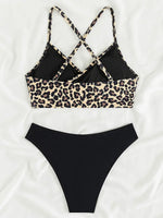 Criss Cross Back Leopard Bikini Women Swimwear Female Swimsuit Two Pieces Bikini Set Bather Bathing Suit Swim Beach Wear Lady
