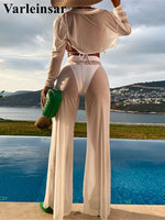 Long Sleeve Pants Halter High Cut Bikini Female Swimsuit Women Swimwear Four-pieces Bikini set Bather Bathing Suit Swim V4860