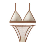 Women Triangle Bra and Panties Set Sheer Floral Lace Bralette Low-Rise Briefs Sexy Lingerie Set Removable Pads Ladies Underwear