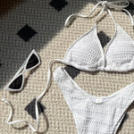 Sexy Knitted Hollow Handmade Crochet Bikini Set Women Pink Bandage Criss Cross Micro Swimsuit Bathng Suit Thong Swimwear