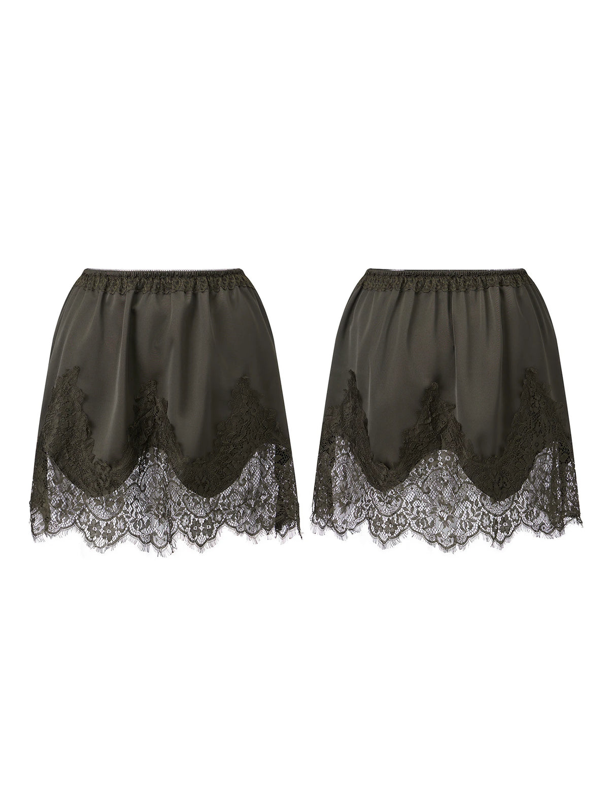 Summer Women's Satin Short Skirts Elastic Waist Lace Patchwork Skirts Half Slip Skirts Fashion