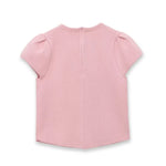 Women's Fashion Casual Puff Sleeve Casual Top Pink Puff Sleeve Knit Top Round Neck Ribbed Back Zipper Casual Style T-Shirt 60BW