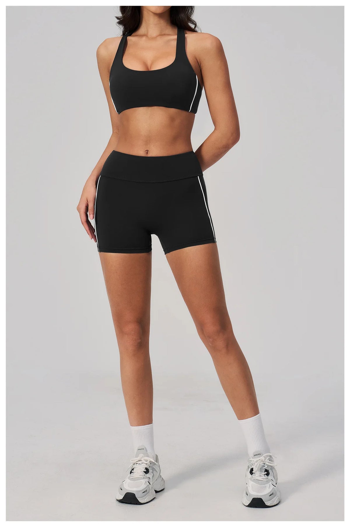 Quick Drying Shaved Tight Yoga Suit for Women Color Contrast Slim Sports Bra High Waist Shorts Running Fitness Suits Tracksuit