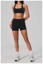 Quick Drying Shaved Tight Yoga Suit for Women Color Contrast Slim Sports Bra High Waist Shorts Running Fitness Suits Tracksuit