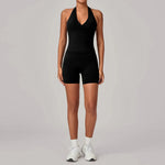 Women's Seamless Yoga Fitness Sets Sports Halter Neck Backless Vest Hip-lifting Slim Fit Shorts Suits Running Workout Gym Sets