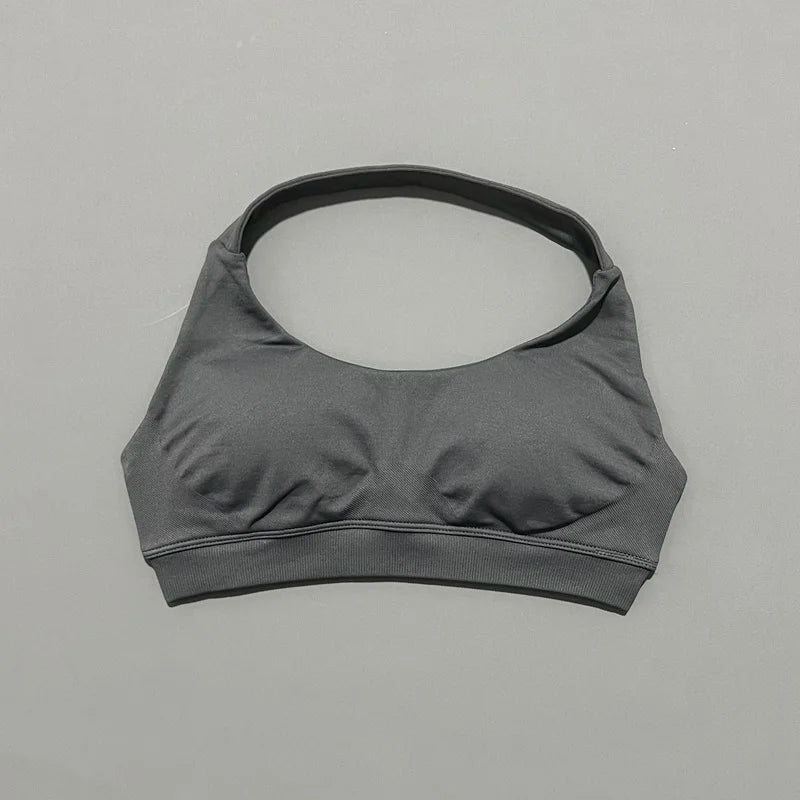 HISTELLO Impacts Sports Bra Women Seamless Yoga Halter Top High Support Push Up Open Back Gym Wear Workout Fitness Underwear