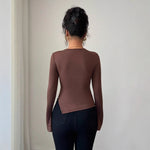 Autumn and winter inner asymmetrical hollow metal decoration slim fit daily outer top