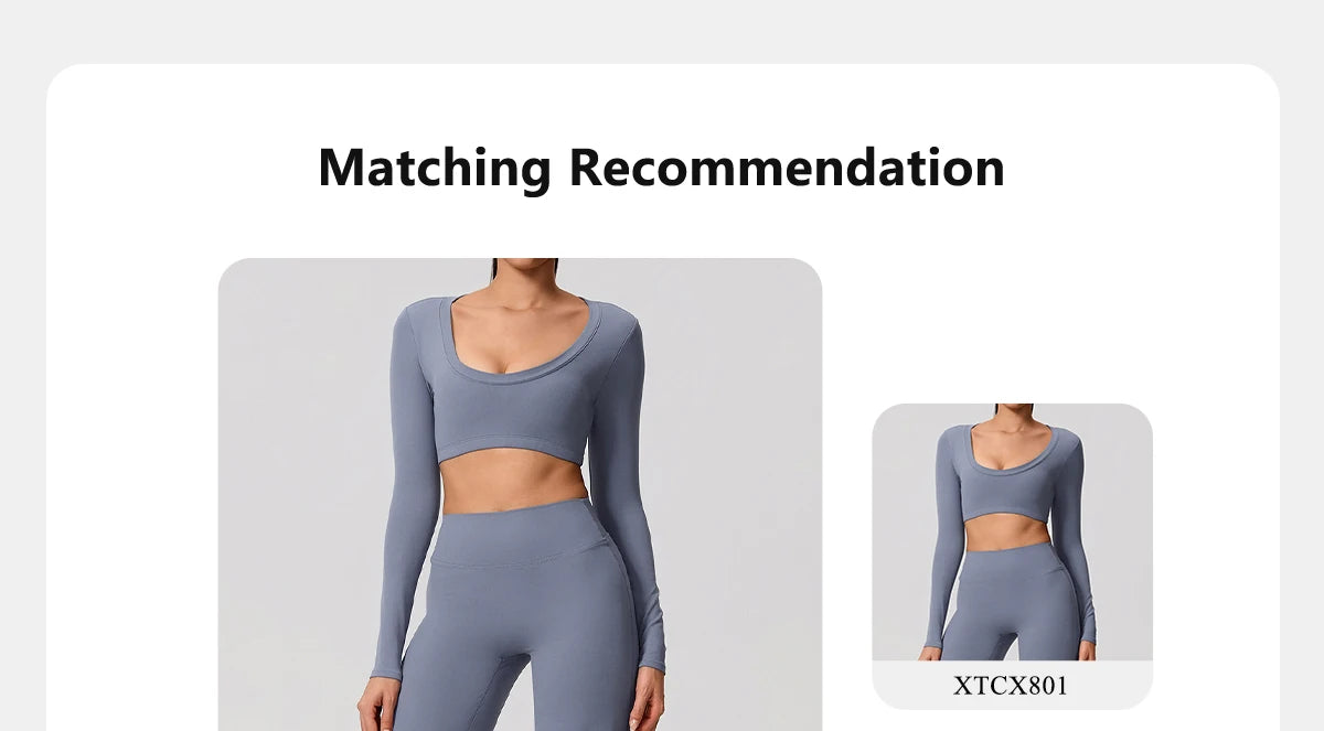 Hearuisavy Sports Set 2Pcs Women'sLong Sleeve Backless Fitted Fitness Top Push Up Pilates Yoga Top Wide Leg Straight Leg Pants