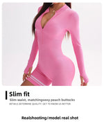 Women Sports Line Shorts Playsuits Zipper Neck One Piece Yoga Romper Pants Workout Fitness Gym Training Tights Suits