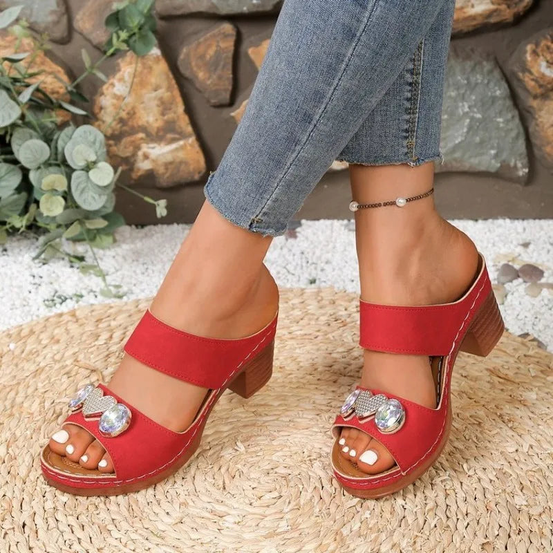 High Heel Sandals for Women 2026 Summer Thick Sole Square Heeled Slippers Chunky Platform Shoes