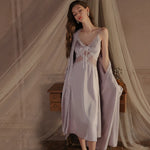 Robe Set Side Slit Sexy Pajamas for Women Lingеrie Long Night Dress Woman Lencerias Nightgowns Nuisette Sexy De Nuit Sleepwear