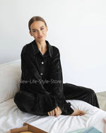 Women 2026 Autumn Winter Knit Korean Velvet Pajama Set Ruffle Long Sleeve Pants Two Piece Warm Ladies Homewear Sleepwear